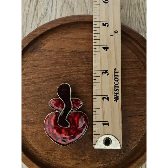 Vintage Red Enamel Acrylic Abstract Gold Tone Pendant - Picture 3 of 4